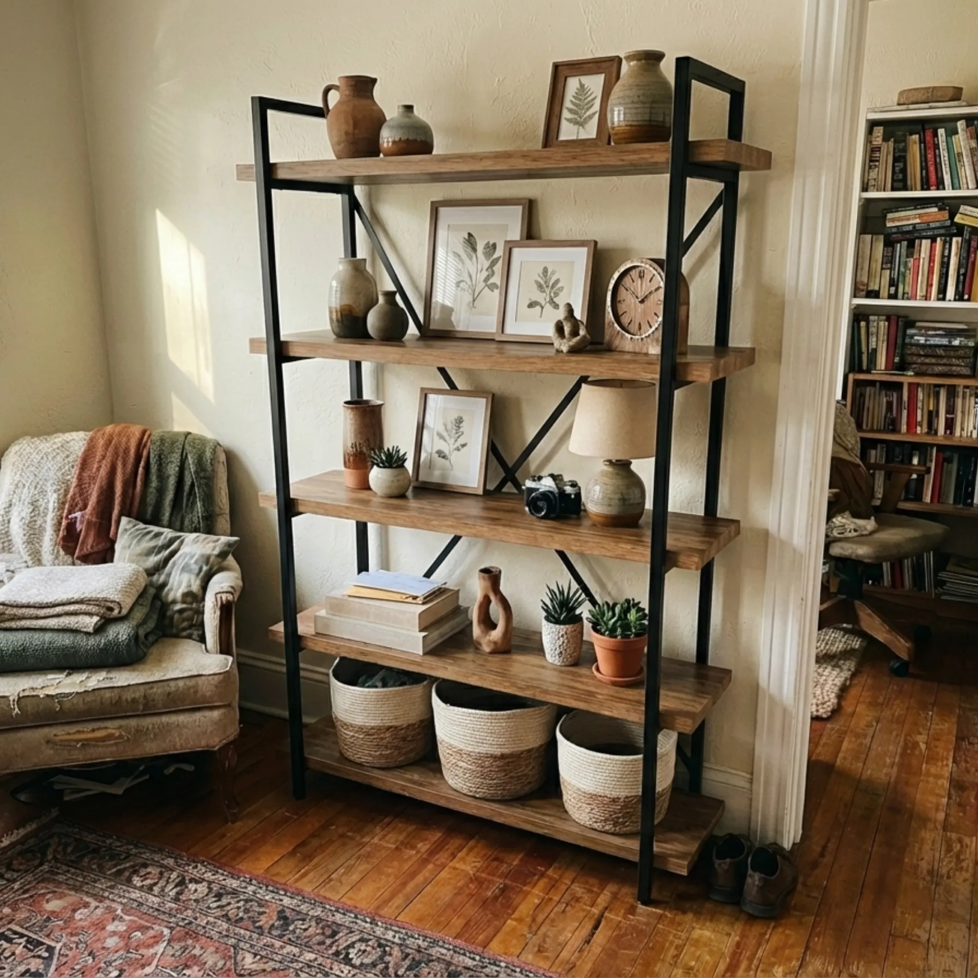 Rustic Solid Wood Wall Bookshelf - view 4